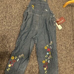 Embroidered Denim Overalls